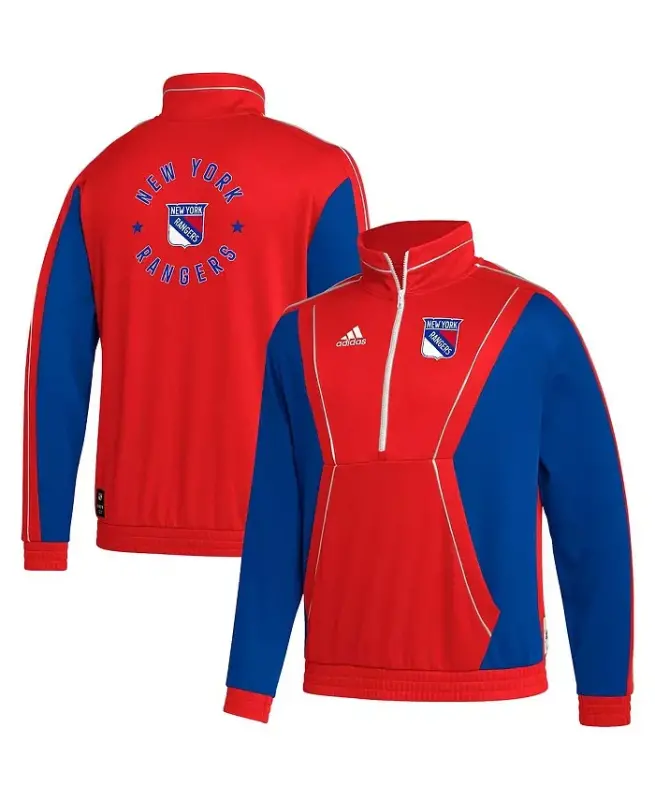 Men's Red New York Rangers Team Classics Half-Zip Jacket - Red - ADIDAS