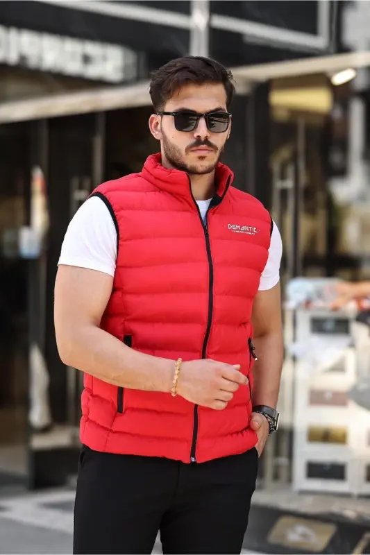 Erkek Kırmızı Şişme Yelek Iç Astarlı Su Geçirmez - Kırmızı - SERAZAT