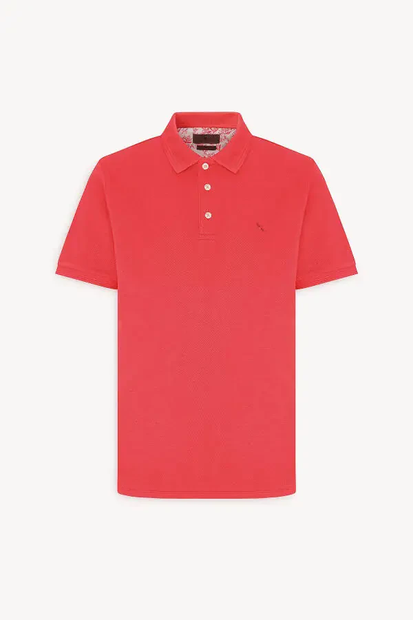Erkek Kırmızı Slim Fit Dar Kesim Polo Yaka %100 Pamuk Kısa Kollu Tişört-Kırmızı - 6