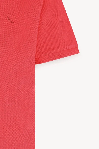 Erkek Kırmızı Slim Fit Dar Kesim Polo Yaka %100 Pamuk Kısa Kollu Tişört-Kırmızı - 8