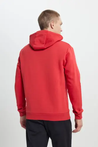 Erkek Kırmızı Standart Fit Normal Kesim Içi Polarlı 3 Iplik Kapüşonlu Pamuklu Sweatshirt - Kırmızı - 6