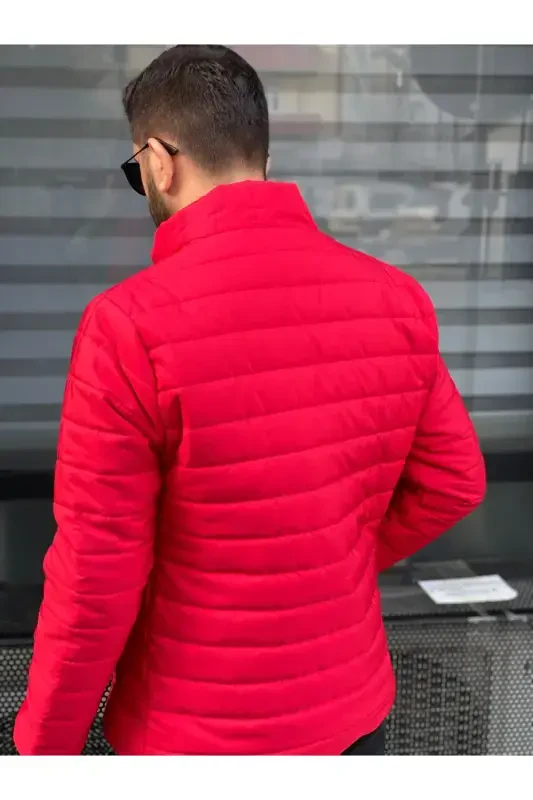 Erkek Kırmızı Su Geçirmez Fermuarlı Şişme Mont-Kırmızı - 4