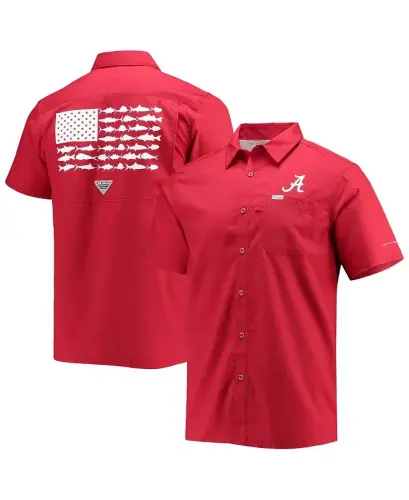 Men's Crimson Alabama Crimson Tide Slack Tide Camp Button-Up Shirt - COLUMBIA (1)
