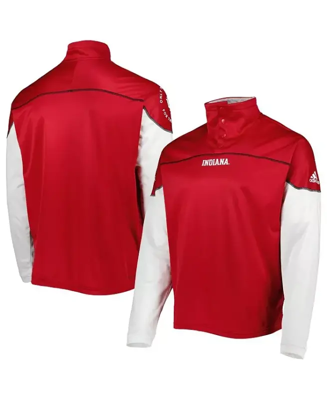 Men's Crimson Indiana Hoosiers AEROREADY Knit Quarter-Snap Jacket - Crimson - 1