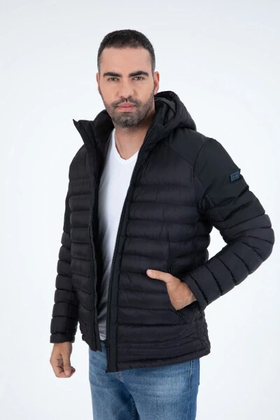 Erkek Kısa Çıkarılabilir Kapşonlu Dolgulu Su Itici Klasik Şişme Mont 9710-SİYAH - G-FOX