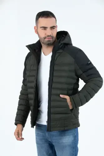Erkek Kısa Çıkarılabilir Kapşonlu Dolgulu Su Itici Klasik Şişme Mont 9710-HAKİ - G-FOX (1)