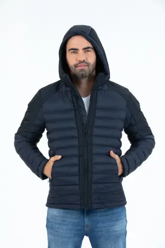 Erkek Kısa Çıkarılabilir Kapşonlu Dolgulu Su Itici Klasik Şişme Mont 9710 - LACİVERT 