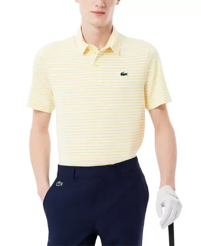 Men's Short Sleeve Striped Performance Polo Shirt - Kba - White/Yellow - 1