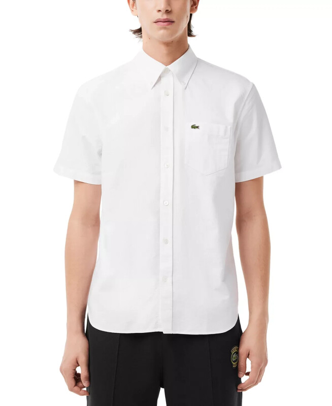 Men's Short Sleeve Button-Down Oxford Shirt - 001 - White - LACOSTE
