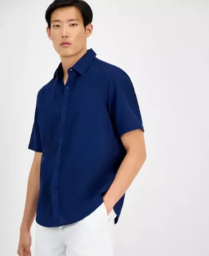 Men's Short-Sleeve Solid Textured Shirt, Created for Modazone 