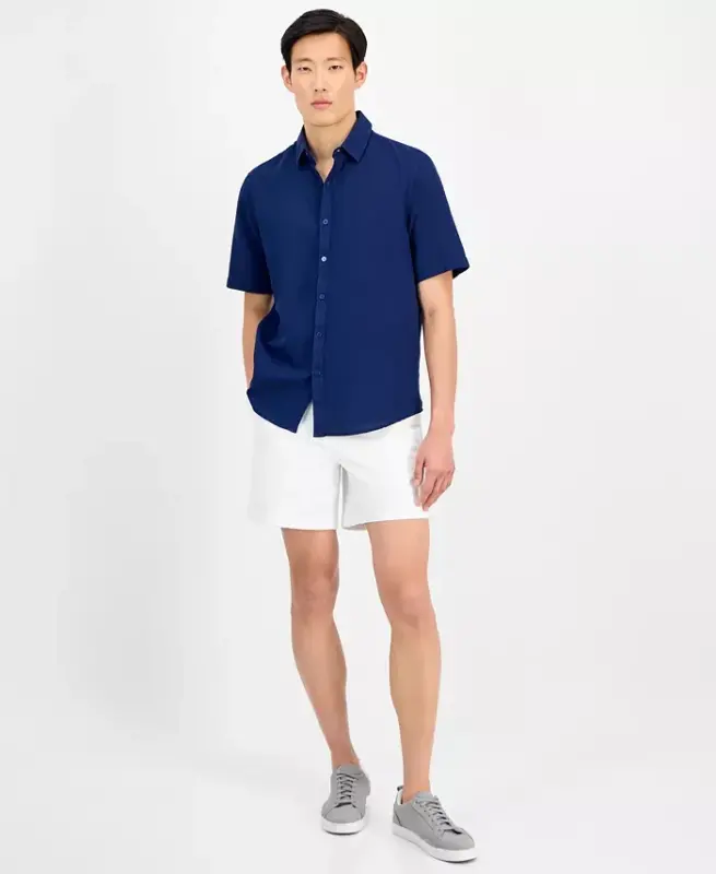 Men's Short-Sleeve Solid Textured Shirt, Created for Modazone - Downpour Blue - 2