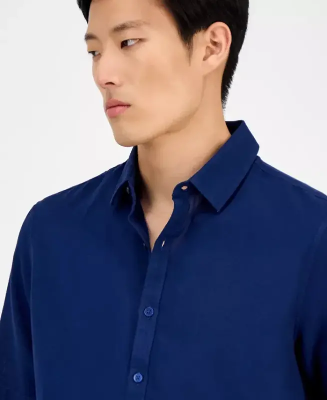 Men's Short-Sleeve Solid Textured Shirt, Created for Modazone - Downpour Blue - 3