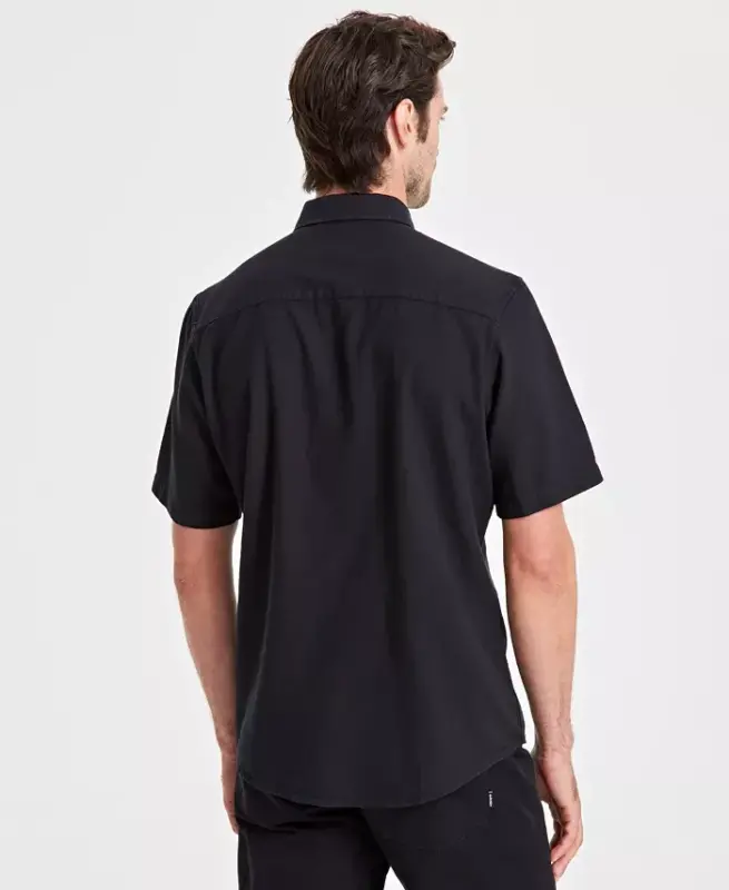 Men's Short-Sleeve Solid Textured Shirt, Created for Modazone - Deep Black - 2