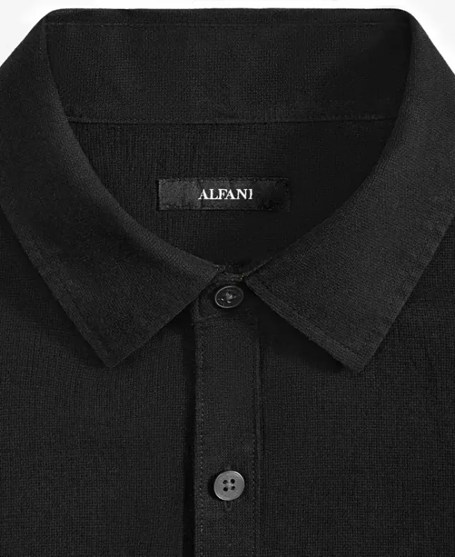 Men's Short-Sleeve Solid Textured Shirt, Created for Modazone - Deep Black - 3