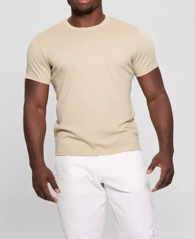Men's Short Sleeve Solid Granada Crew Shirt-Tan - 5