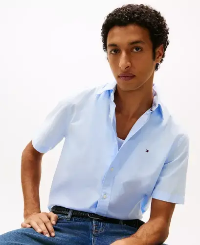 Men's Short Sleeve Flex Poplin Regular Fit Shirt - Sweet Blue - 3