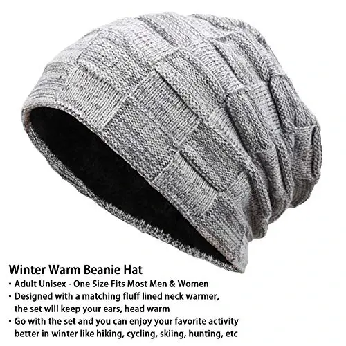 Mens Winter Beanie Hats Scarf Set Warm Knit Skull Cap Neck Warmer with Fleece Lined Winter Hat for Women - 2