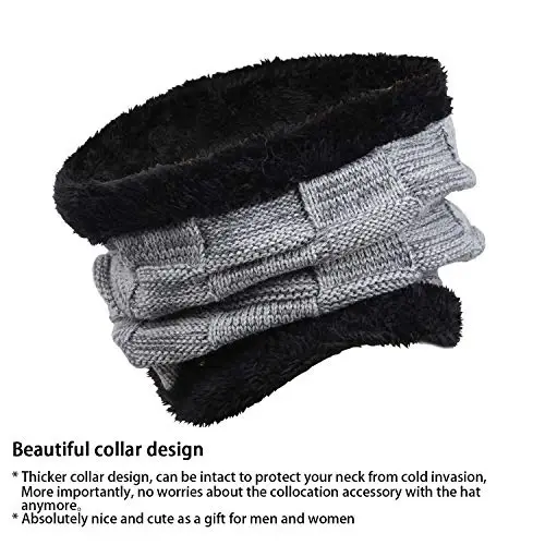 Mens Winter Beanie Hats Scarf Set Warm Knit Skull Cap Neck Warmer with Fleece Lined Winter Hat for Women - 3