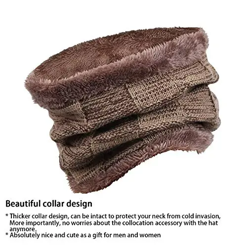 Mens Winter Beanie Hats Scarf Set Warm Knit Skull Cap Neck Warmer with Fleece Lined Winter Hat for Women - 3