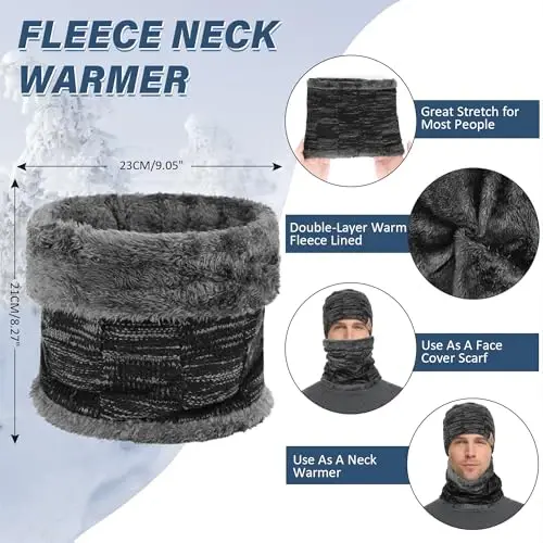 Mens Winter Beanie Hats Scarf Set Warm Knit Skull Cap Neck Warmer with Fleece Lined Winter Hat for Women - 4