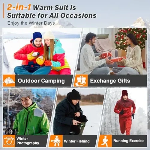 Mens Winter Beanie Hats Scarf Set Warm Knit Skull Cap Neck Warmer with Fleece Lined Winter Hat for Women - 5