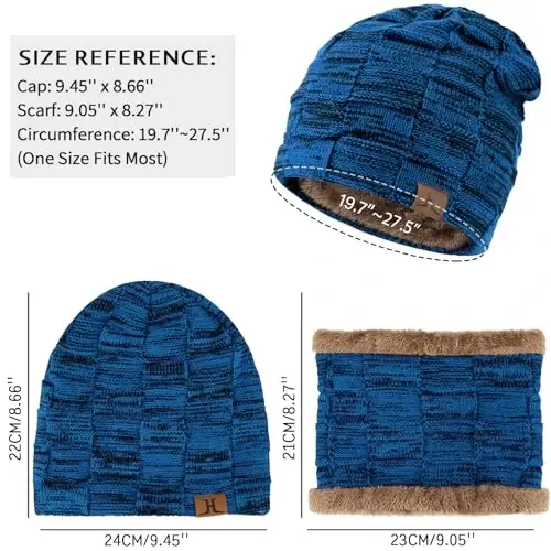 Mens Winter Beanie Hats Scarf Set Warm Knit Skull Cap Neck Warmer with Fleece Lined Winter Hat for Women - 3