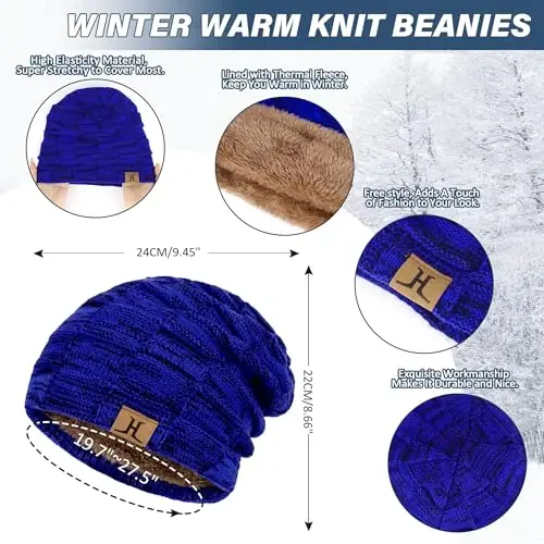 Mens Winter Beanie Hats Scarf Set Warm Knit Skull Cap Neck Warmer with Fleece Lined Winter Hat for Women - 3