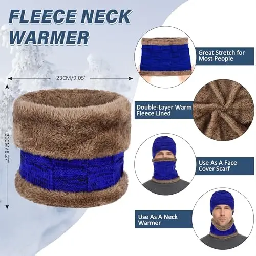 Mens Winter Beanie Hats Scarf Set Warm Knit Skull Cap Neck Warmer with Fleece Lined Winter Hat for Women - 4