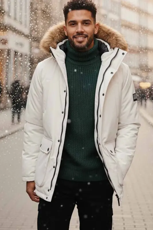 Erkek KIşlık Beyaz Mont Kaban-BeyazS - BAD BEAR