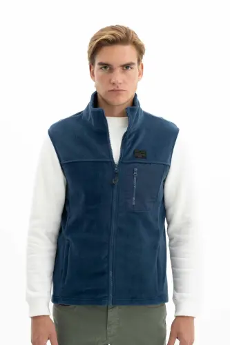 Ar-ma Erkek Polar Yelek Regular Fit Tam Fermuarlı %100 Polyester Softech Kışlık Cepli Baskısız K2642 - İndigo-İ1 