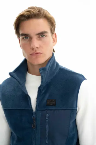 Ar-ma Erkek Yelek Baskisiz Yandan Cepli Tam Fermuar Yelek Örme Kumaş Regular Fit %100 Polyester Soft - İndigo-İ1 - ARMA (1)