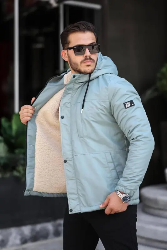 ERKEK KIŞLIK MONT KÜRKLÜ CEKET & KABAN MONT-mint yeşili - 2