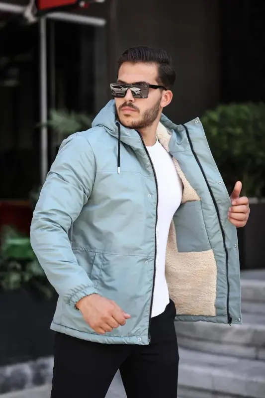 ERKEK KIŞLIK MONT KÜRKLÜ CEKET & KABAN MONT-mint yeşili - 1