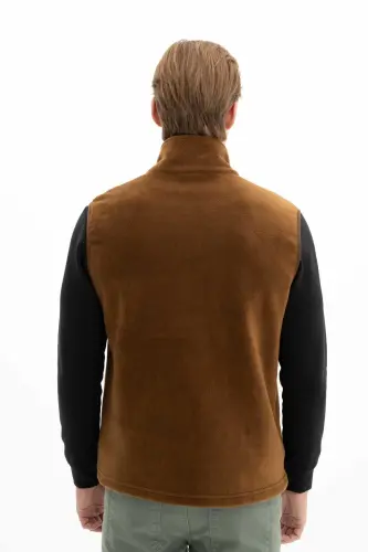 Ar-ma Erkek Polar Yelek Regular Fit Tam Fermuarlı %100 Polyester Softech Kışlık Cepli Baskısız K2642 - Kahverengi-K1 