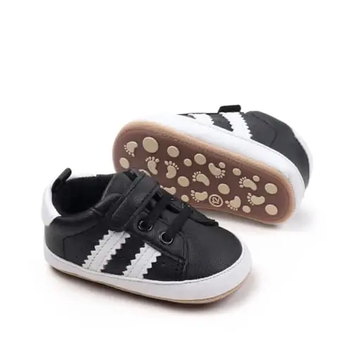 Baby Boys Girls Leather PRE-Walking Sneakers Toddler Anti-Slip Rubber Sole Infant Lightweight First Step Shoes - 1