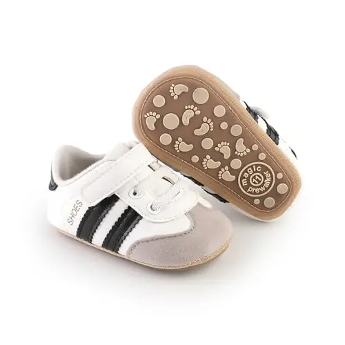 Baby Boys Girls Leather PRE-Walking Sneakers Toddler Anti-Slip Rubber Sole Infant Lightweight First Step Shoes 