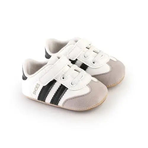 Baby Boys Girls Leather PRE-Walking Sneakers Toddler Anti-Slip Rubber Sole Infant Lightweight First Step Shoes - 4