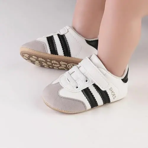 Baby Boys Girls Leather PRE-Walking Sneakers Toddler Anti-Slip Rubber Sole Infant Lightweight First Step Shoes - 5