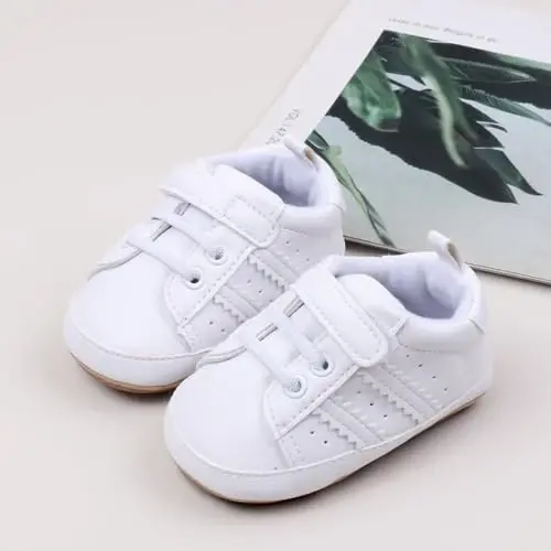Baby Boys Girls Leather PRE-Walking Sneakers Toddler Anti-Slip Rubber Sole Infant Lightweight First Step Shoes - 3