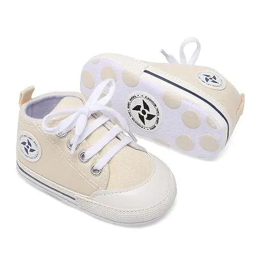 Baby Boys Girls Star High Top Sneaker Soft Anti-Slip Sole Newborn Infant First Walkers Canvas Denim Shoes - 3