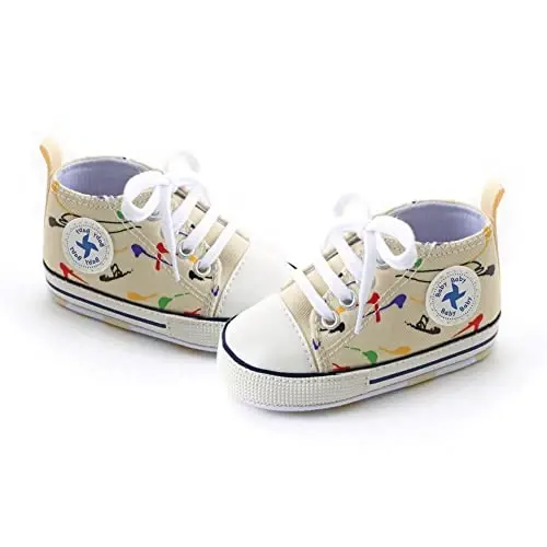 Baby Boys Girls Star High Top Sneaker Soft Anti-Slip Sole Newborn Infant First Walkers Canvas Denim Shoes - 5