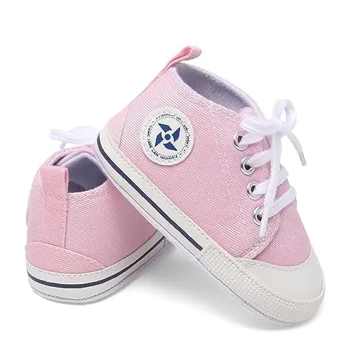 Baby Boys Girls Star High Top Sneaker Soft Anti-Slip Sole Newborn Infant First Walkers Canvas Denim Shoes - 2