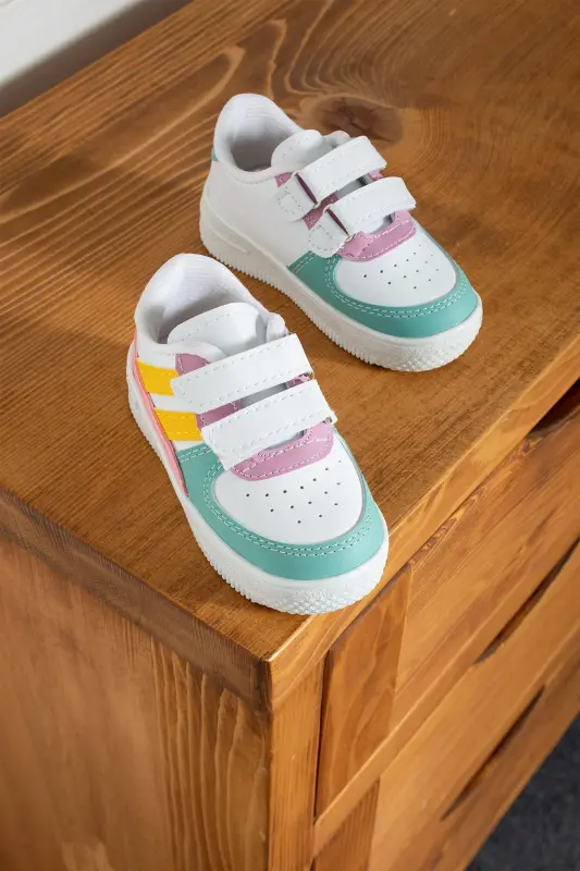 Erkek - Kız - Çocuk Bebek Unisex Air Cırtlı Okul Ayakkabısı Sneaker Spor Ayakkabı (20-35)-Beyaz - ALBISHOES