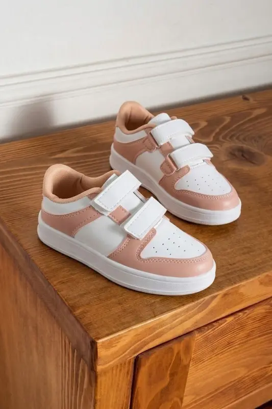 Erkek - Kız - Çocuk Bebek Unisex Air Cırtlı Okul Ayakkabısı Sneaker Spor Ayakkabı - Beyaz - Pudra - 1