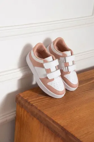 Erkek - Kız - Çocuk Bebek Unisex Air Cırtlı Okul Ayakkabısı Sneaker Spor Ayakkabı - Beyaz - Pudra - ALBISHOES (1)