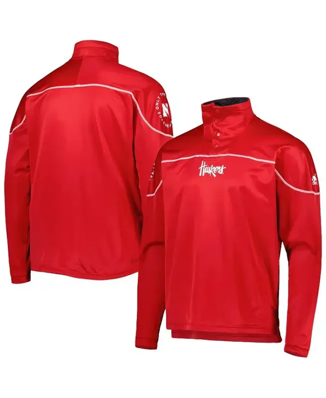 Men's Scarlet Nebraska Huskers AEROREADY Knit Quarter-Snap Jacket - Scarlet - ADIDAS
