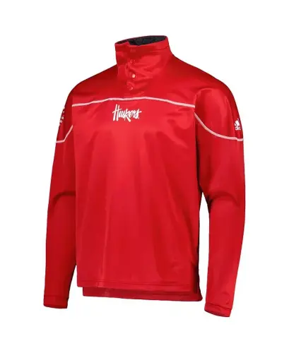 Men's Scarlet Nebraska Huskers AEROREADY Knit Quarter-Snap Jacket - Scarlet - 2