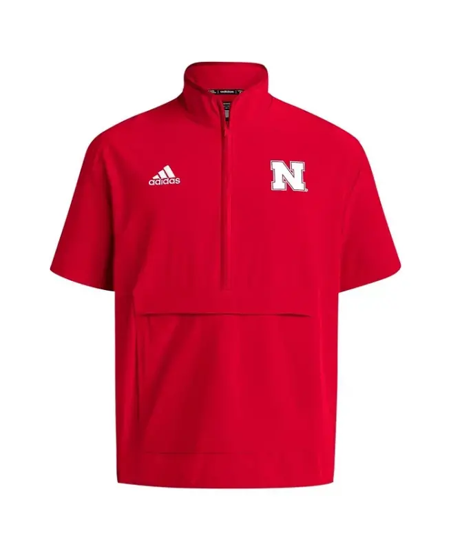 Men's Scarlet Nebraska Huskers Coaches Sideline Half-Zip Short Sleeve Jacket - Scarlet - 2