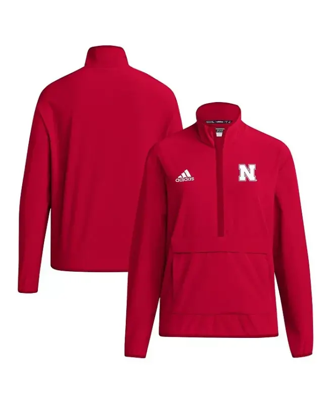 Men's Scarlet Nebraska Huskers Coaches Sideline Half-Zip Jacket-Scarlet - ADIDAS