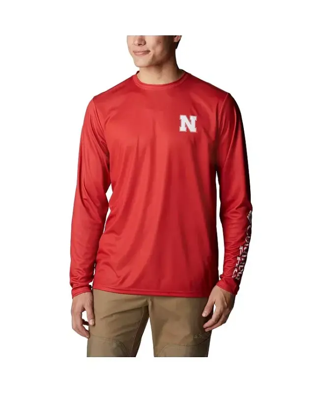 Men's Scarlet Nebraska Huskers Terminal Shot Omni-Shade Omni-Wick Long Sleeve T-shirt - COLUMBIA